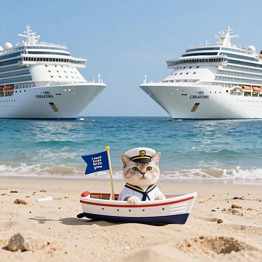 Beach Scene with Cruises and Cat Captain