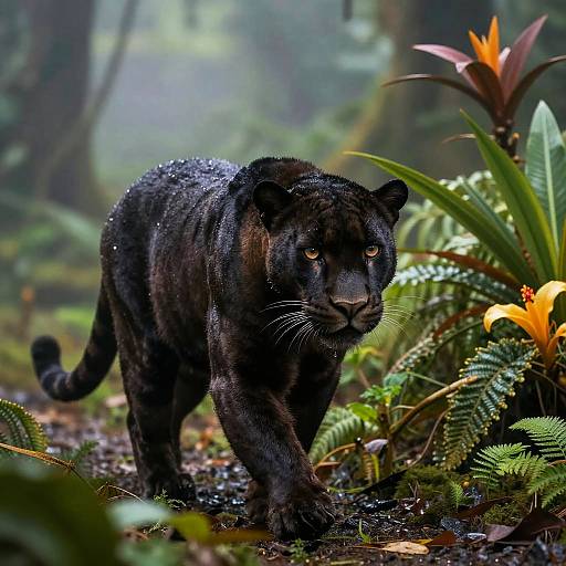 Fluffy Panther in Misty Jungle Dawn