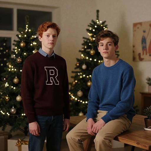 Teenage Boys in Festive Room Setting