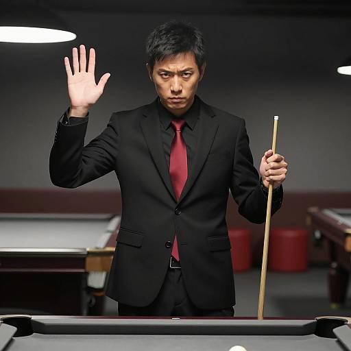 Intense Asian Man in Pool Room