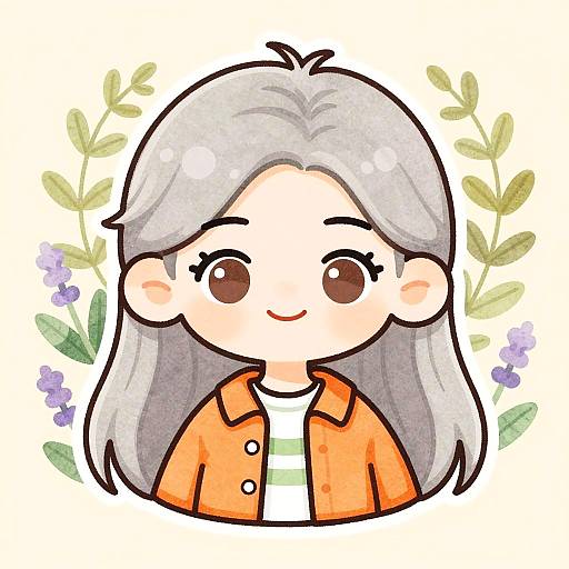 Charming Silver-Haired Chibi Watercolor