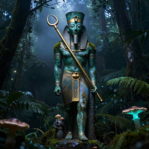 Bioluminescent Osiris in Misty Jungle