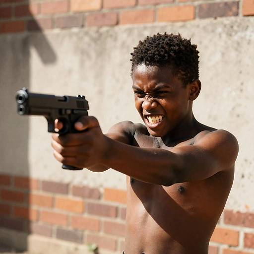Intense Action Shot of Youth with Handgun