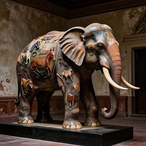 Intricate Elephant Sculpture with Animal Collage