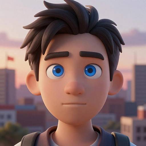 Intense Male Character Against Urban Sunset