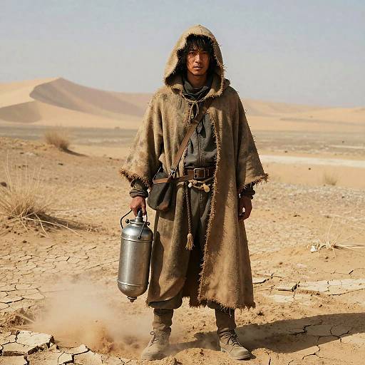 Desert Scavenger in Dystopian Wasteland