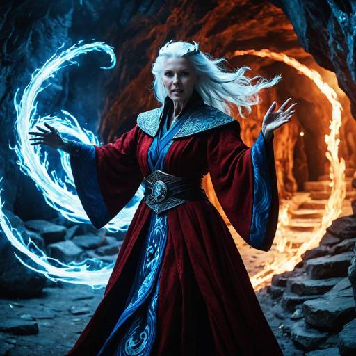 Elderly Sorceress Casting Blue Fire Spell