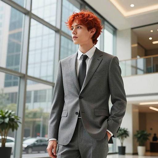 Fiery Red Hairstyle Businessman Fashion