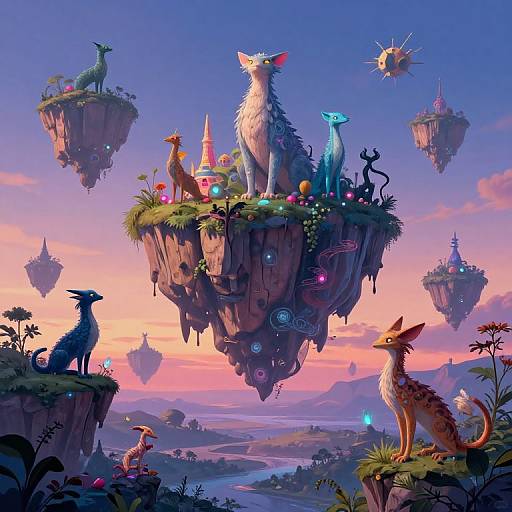 Surreal Floating Islands at Twilight