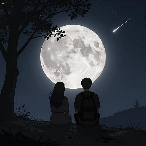 Nighttime Silhouettes Under a Full Moon