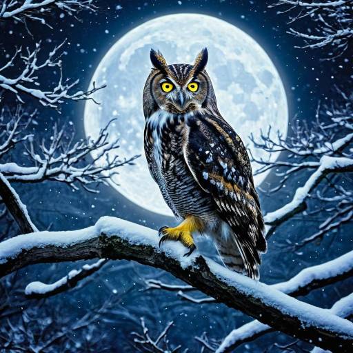 Great Horned Owl in Snowy Night