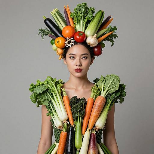 Woman in Vibrant Vegetable Headdress