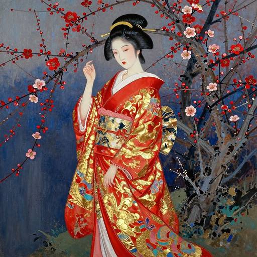 Graceful Geisha in Silk Kimono