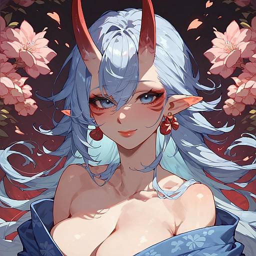 Oni Girl in a Japanese Temple Setting