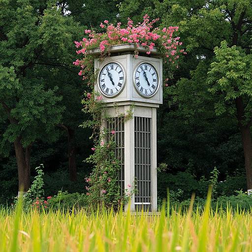 Overgrown Clocktower in Blooming Field