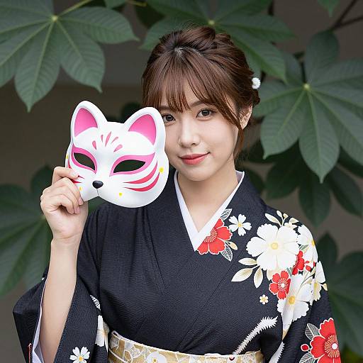 Elegant Asian Woman in Floral Kimono