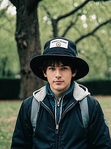 Young Man Wearing Hat and Jacket Outdoors