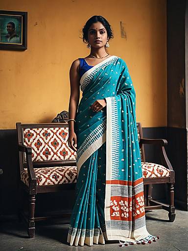 Graceful Woman in Malmal Cotton Saree