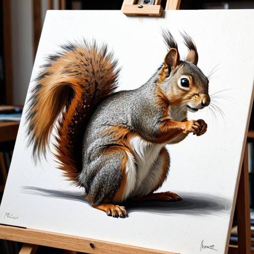 Detailed Painting of a Squirrel on Easel