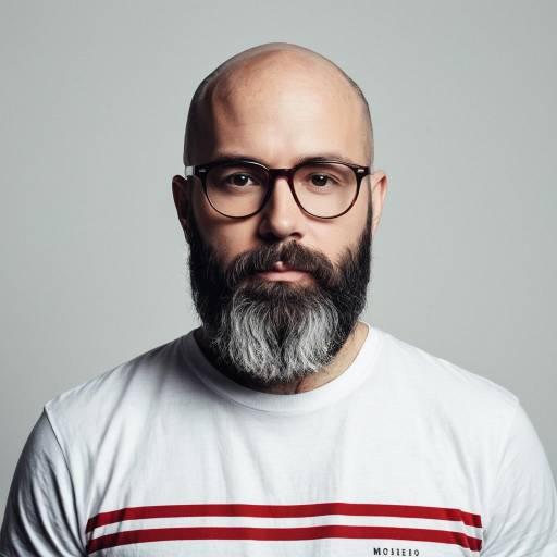 Bearded Bald Man with Glasses in White T-Shirt