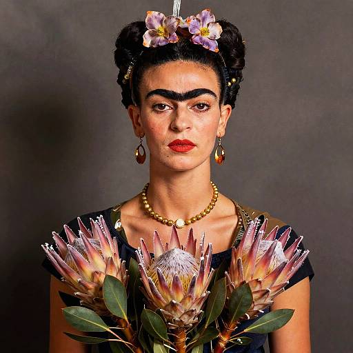 Frida Kahlo Inspired Portrait with Protea Bouquet