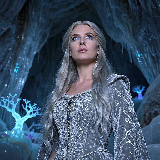 Hyperrealistic Slavic Woman in Ice Cave
