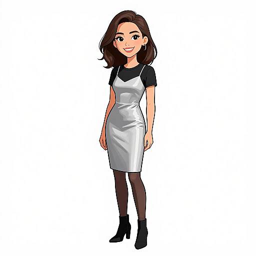 Smiling Woman in Silver Slip Dress