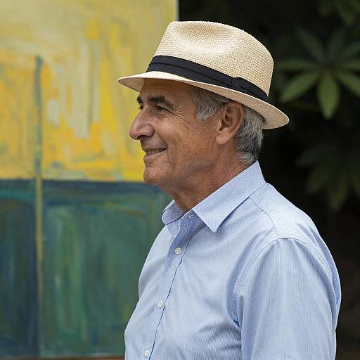 Cheerful Man Smiling in Front of Art