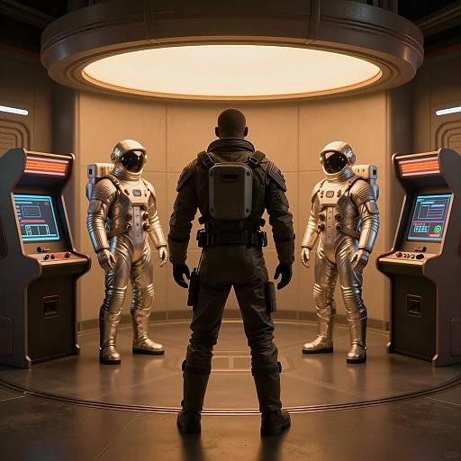 Futuristic Arcade Scene with Astronauts