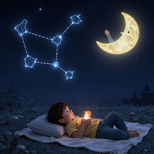 Bedtime Stargazing with Friendly Moon