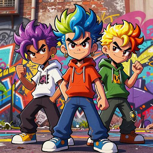 Colorful Cartoon Characters in Urban Graffiti