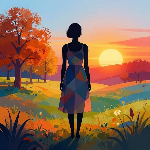 Silhouette in Geometric Seasonal Landscape