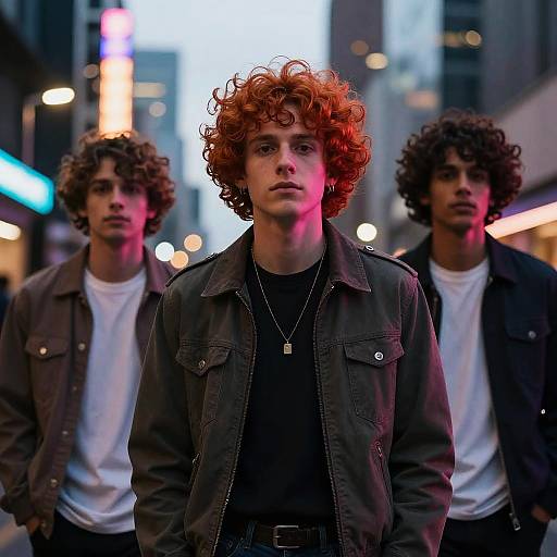Red Curly Hair Men in Neon City