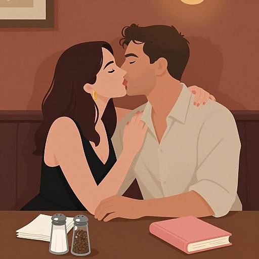 Romantic Couple in Dimly Lit Booth