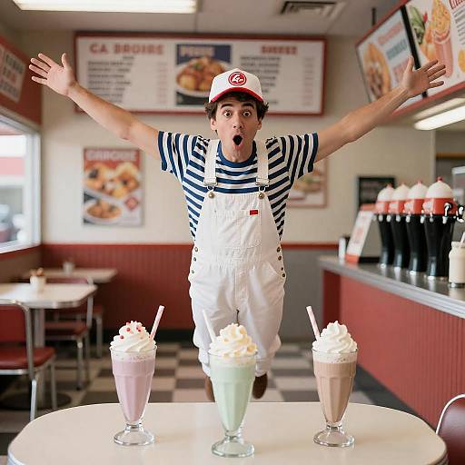 Floating Diner Scene with Expressive Character