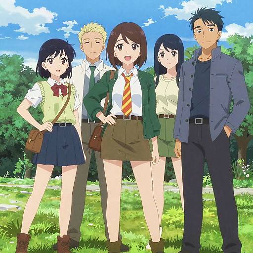 Stylish Anime Trio Posing Outdoors