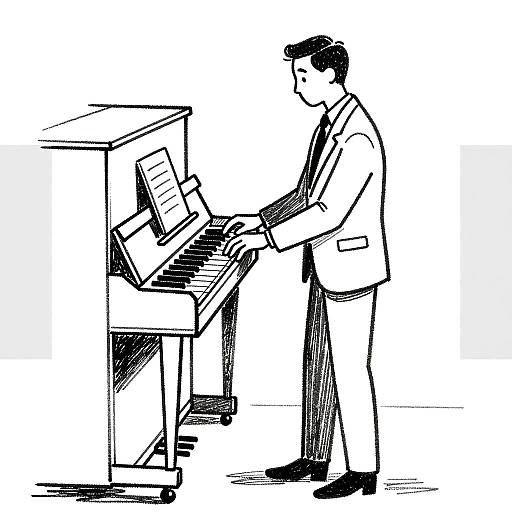 Black and White Sketch Piano Player