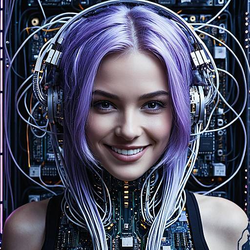 Lavender Cybernetic Woman Hyperreal Portrait
