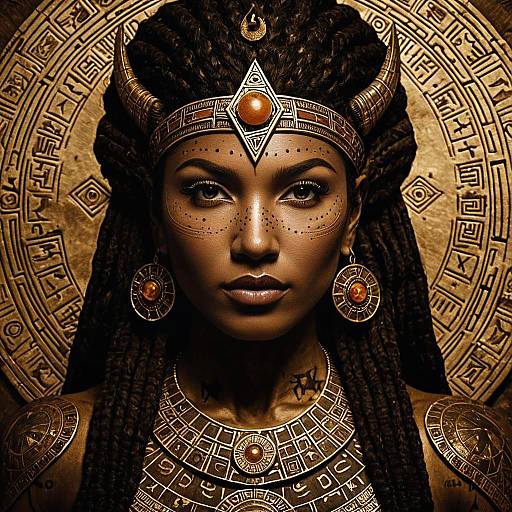 Bronze Sumerian Star Goddess Sepia Portrait