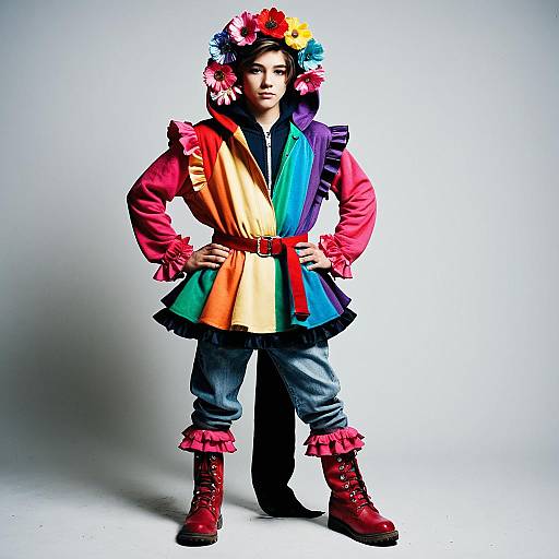 Whimsical Male in Pink Rainbow Costume