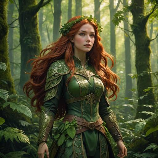 Fantasy Red-Haired Warrior in Forest