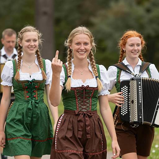 Joyful Trio in Traditional German Attire