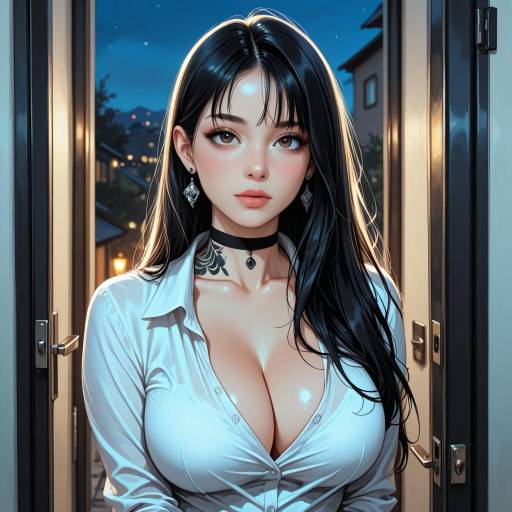 Tattooed Girl in White Shirt Portrait