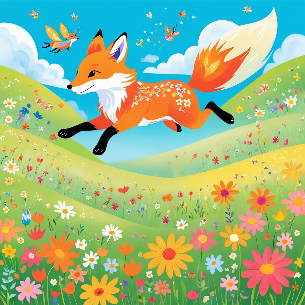 Playful Fox in a Whimsical Meadow Scene