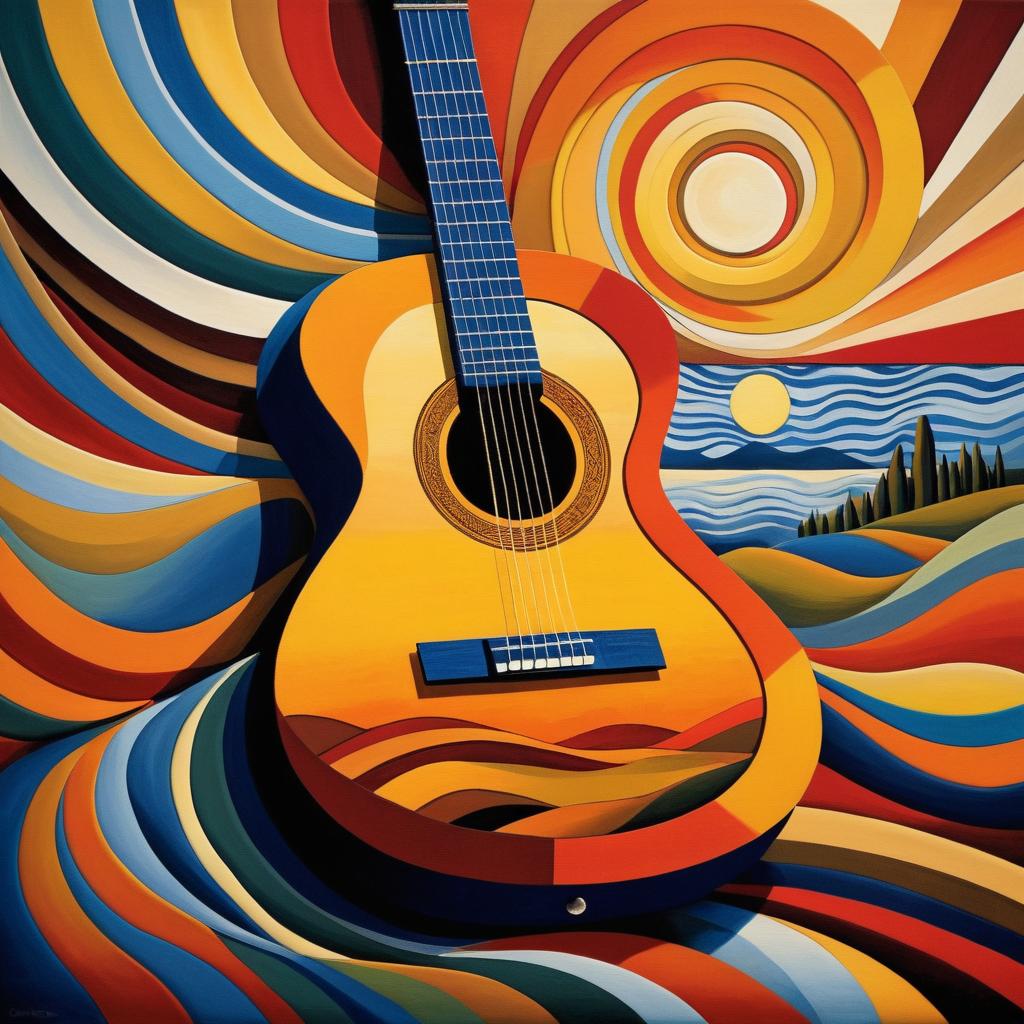 Surreal Sunset Guitar: Abstract Art Blend