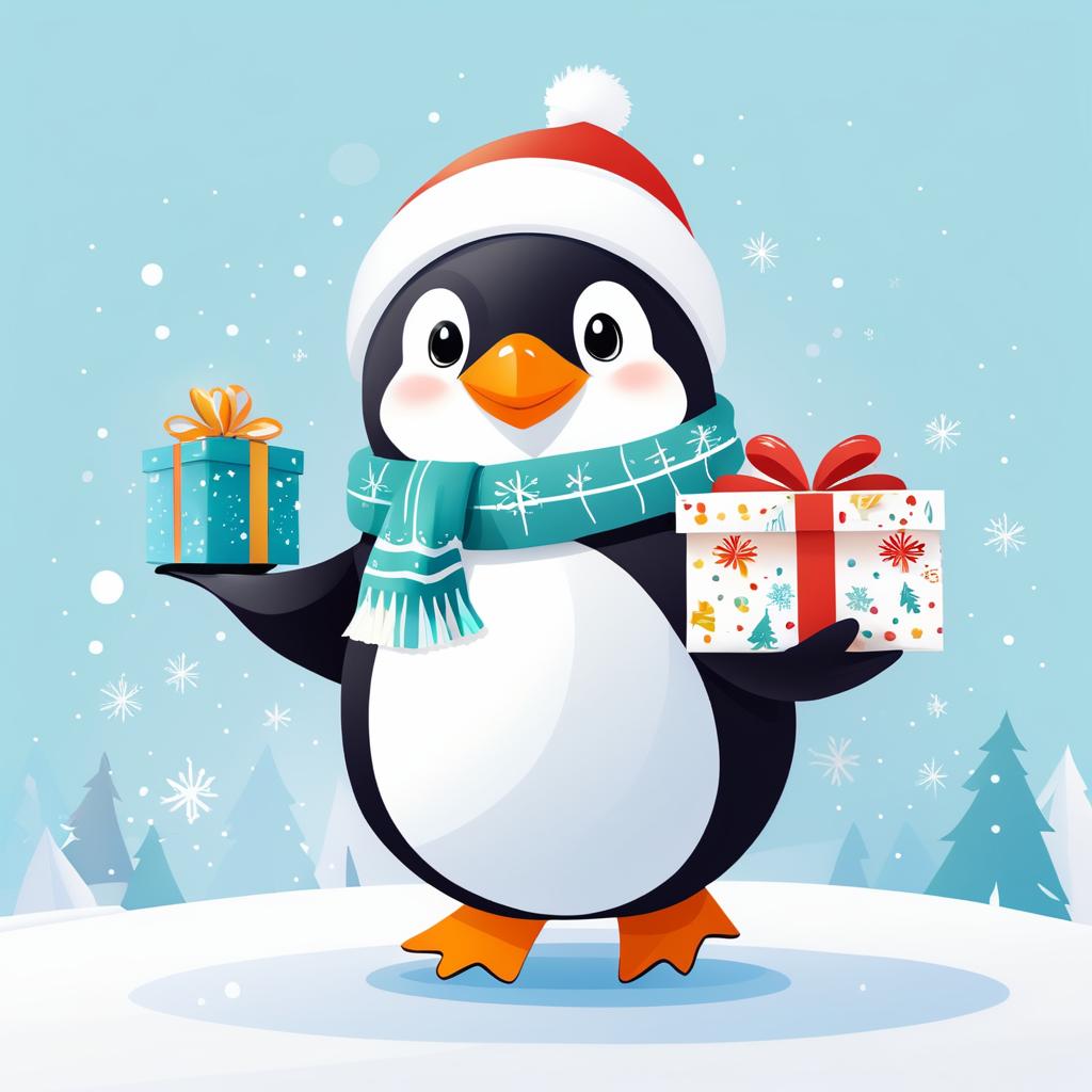 Cheerful Penguin in Festive Scarf Art