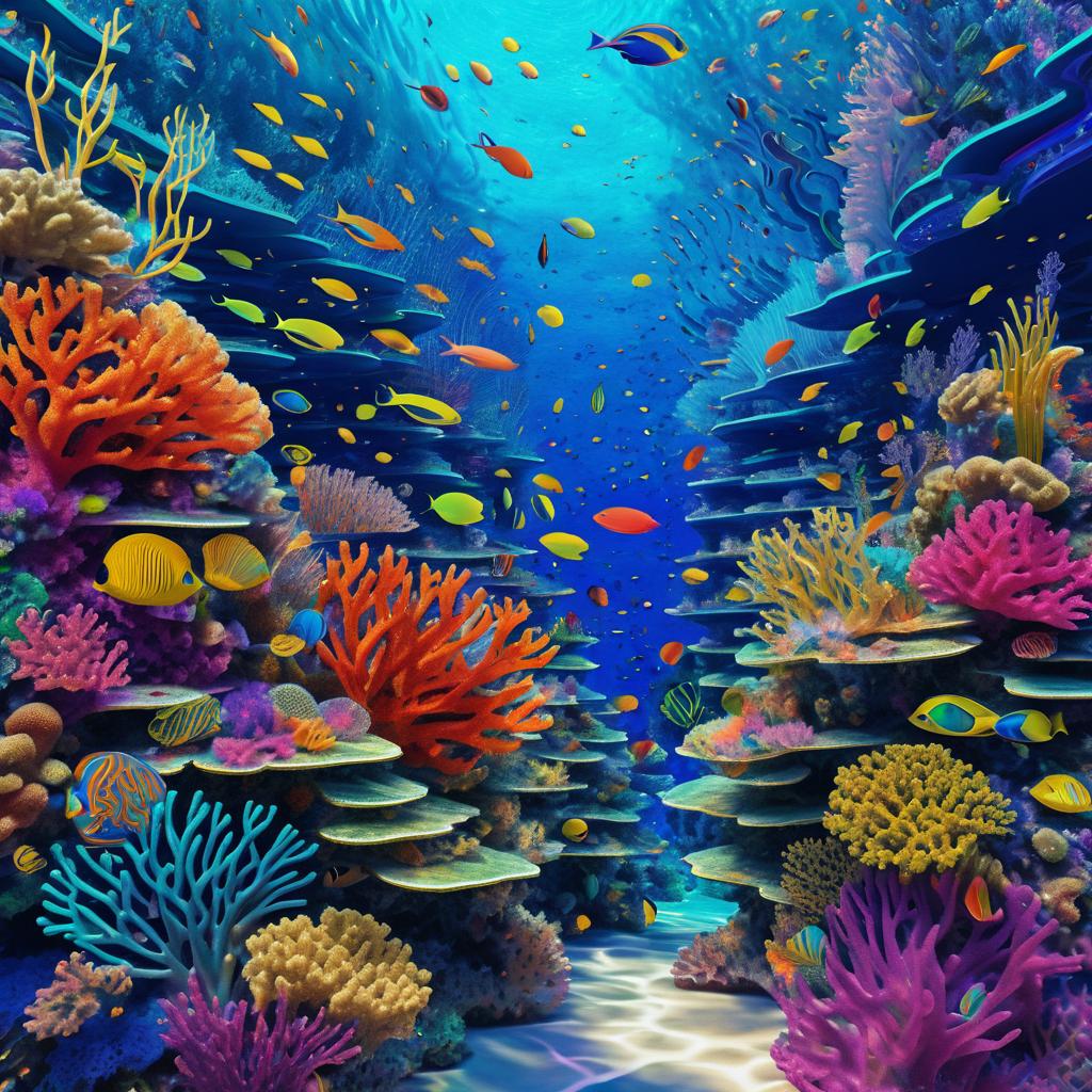 Vibrant Coral Reef Circuitry Artwork