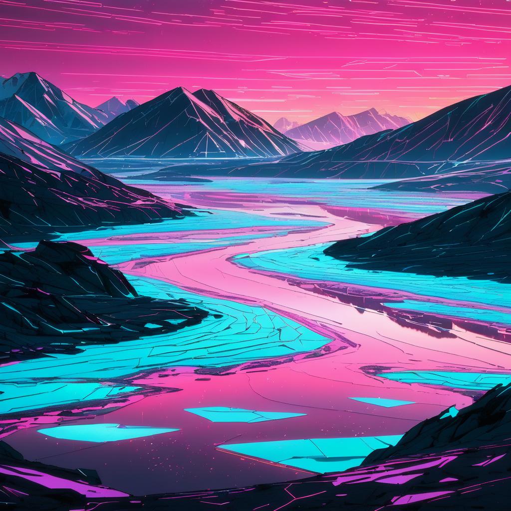 Futuristic Tundra with Neon Skies