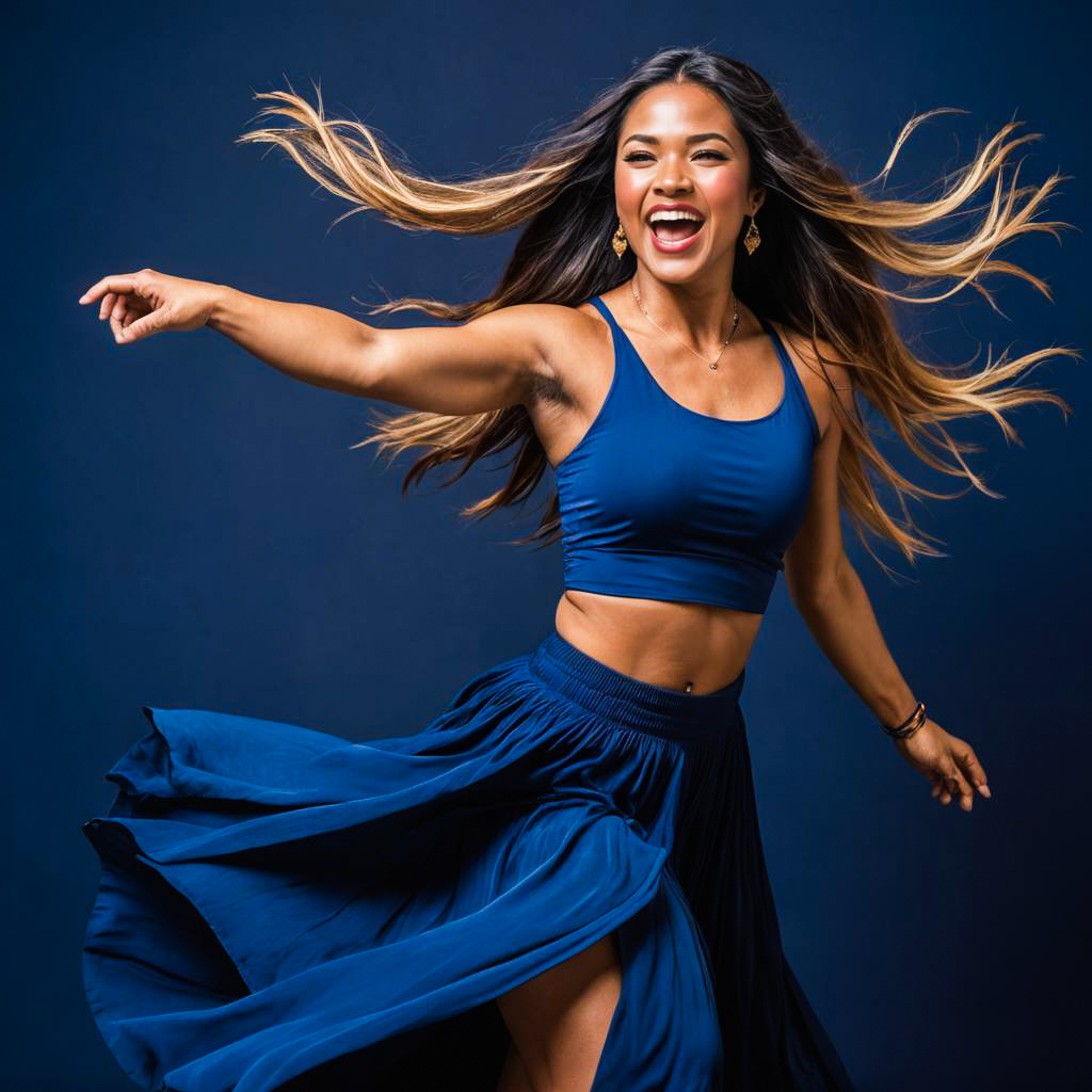 Vibrant Dancer in Midnight Blue Studio