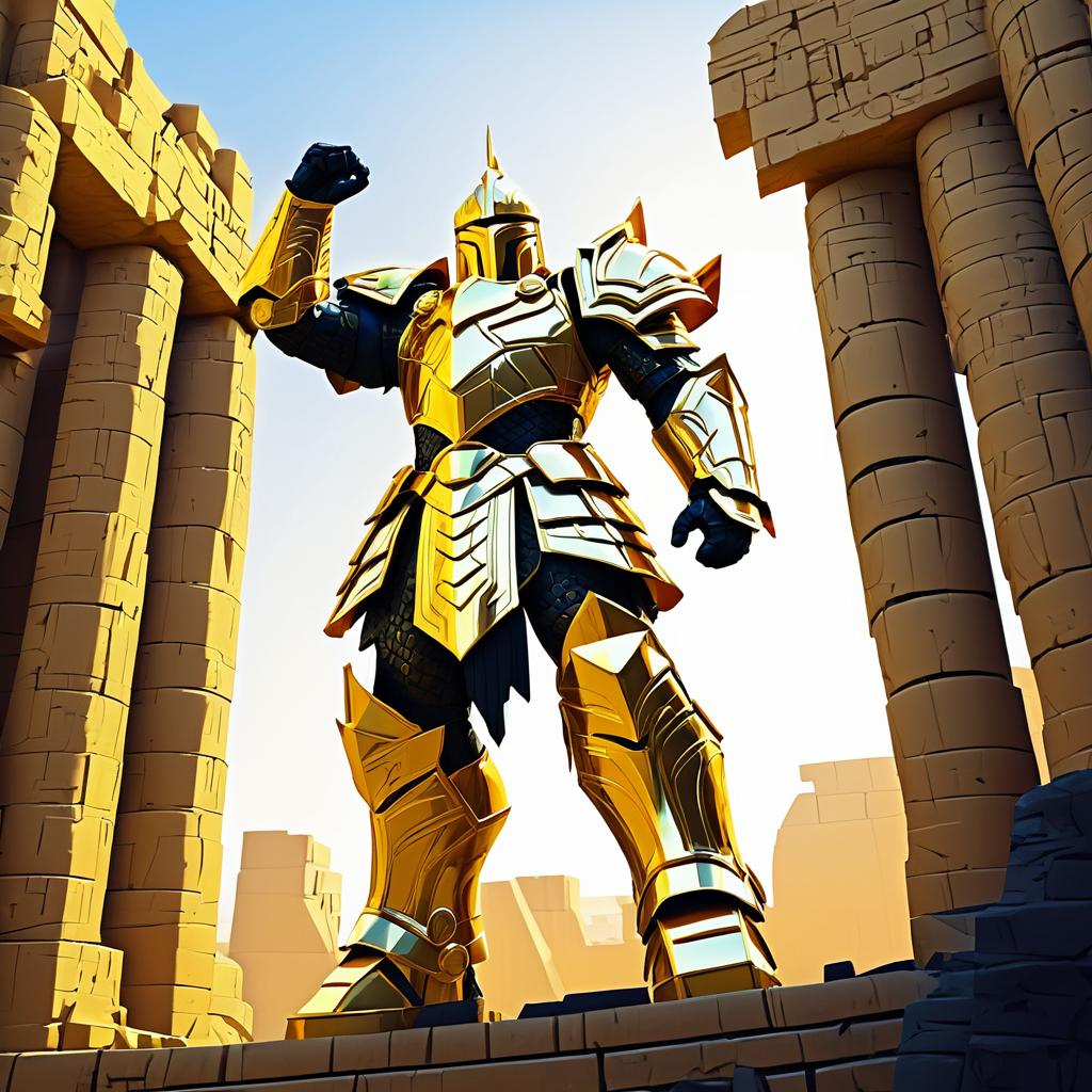 Giant Armored Gold Warrior in Ruins